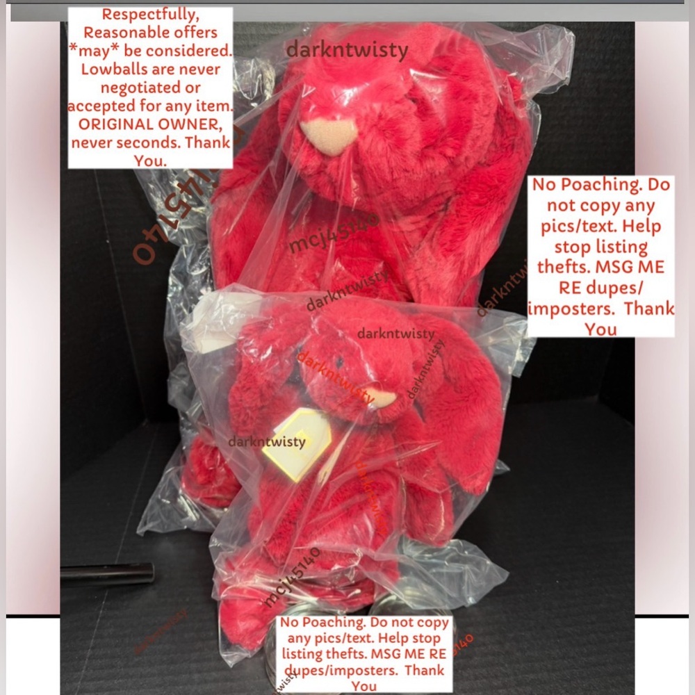 BNWT SEALED JELLYCAT LUXE BASHFUL BUNNY SCARLET PAIR HUGE 20” & MEDIUM 12”